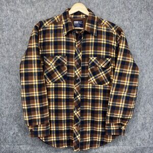 Vintage JC Penny Quilted‎ Shirt Men's Medium Flannel Plaid 1970s Brown